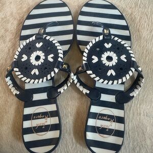 Jack Rogers Black and White Striped Sandals